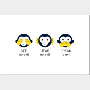 See no evil, Hear no evil, Speak no evil, Monkey Cartoon Posters and Art